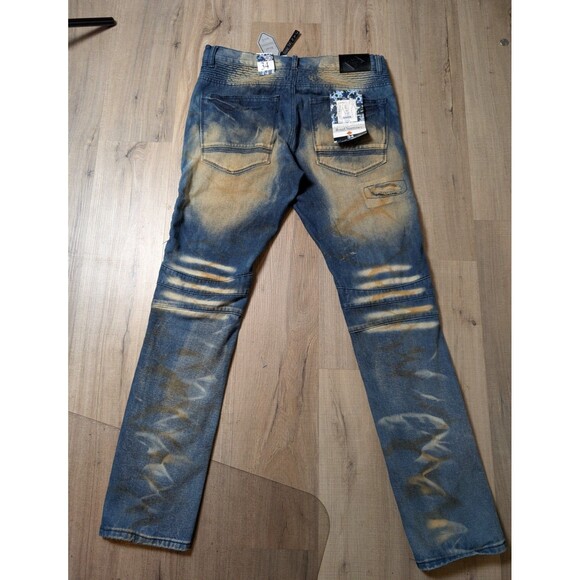 NWT Road Narrows Size 34X34 Jeans  Moto Distressed Straight Leg Biker Streetwear - Picture 3 of 12